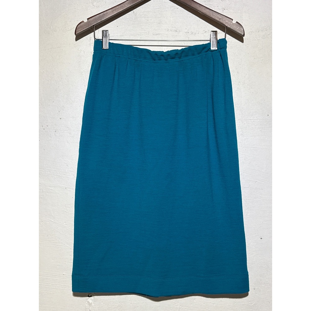 Peggy Martin Womens Vintage 3 Teal Merino Wool Blend Pencil Skirt Elastic Waist